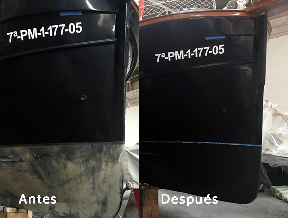 Comparación de antes y después de los servicios de pintura y antifouling